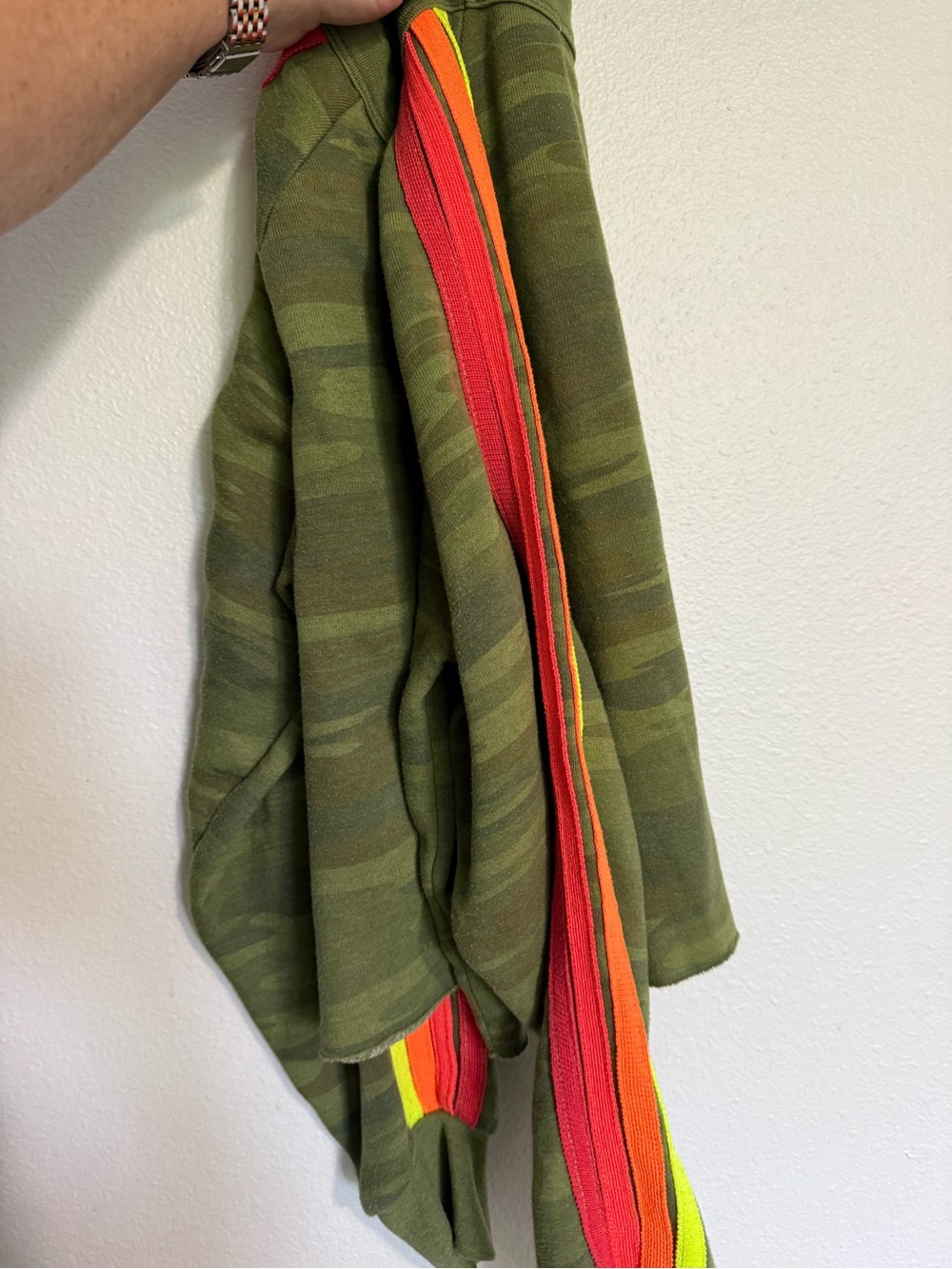 Aviator Nation Olive Lightning Bolt Sweatshirt with Neon Stripe Sleeves - Picture 5 of 5